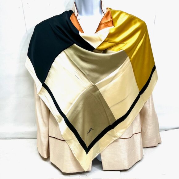 Like New Unbox Yves Saint Laurent Scarf Lg 34"x34"  100% Silk, Colors Block (6) - Picture 2 of 8